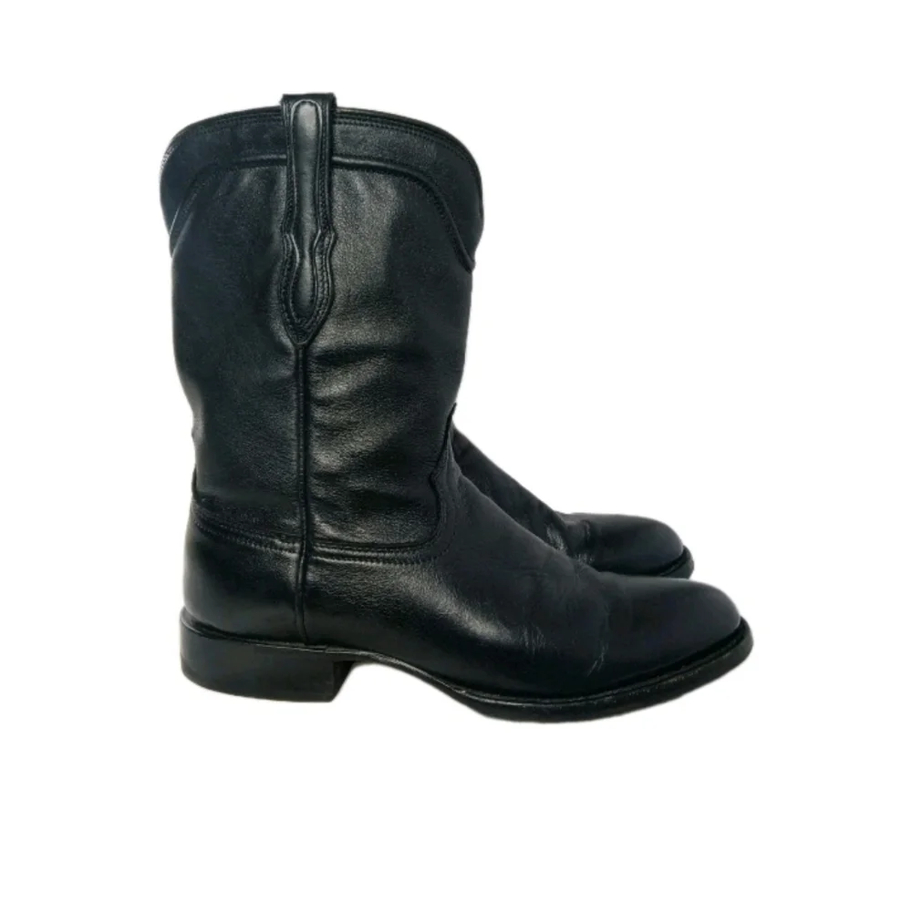 RUJO Black Leather Roper Boots Men's Size 9.5 D Cowboy Western Boots